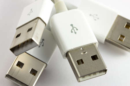 view of a white usb cable on white background 