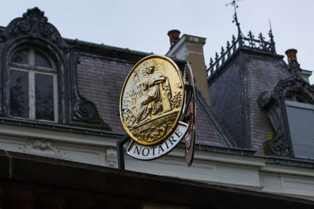 A plate of notary Illustrating the sale of real estate and inheritance rightsのeditorial素材