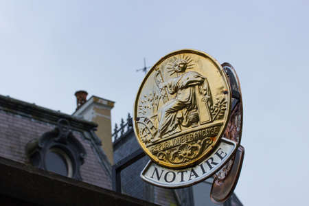 A plate of notary Illustrating the sale of real estate and inheritance rightsのeditorial素材