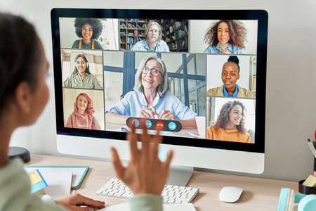 African teen school girl distance learning during online class with teacher.