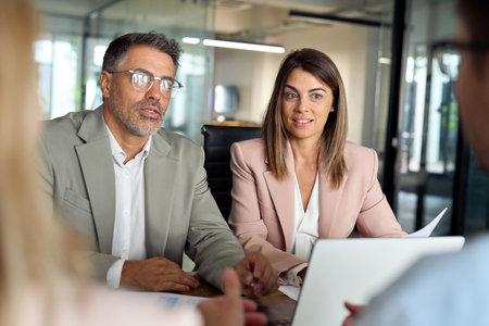 International professional executives group working at team meeting in office.の写真素材