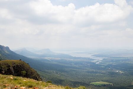 View of Hartbeespoort Dam from atop of the Magaliesberg Mountain Rangeの写真素材