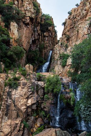View of a waterfall in the Magaliesberg Mountain Rangeの写真素材