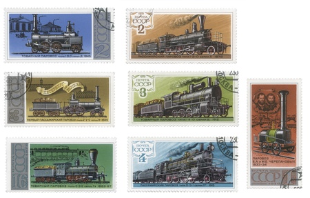 Russian / USSR, train and locomotive stamps
