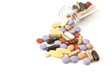Pills and Capsules in Glass Bottleの写真素材