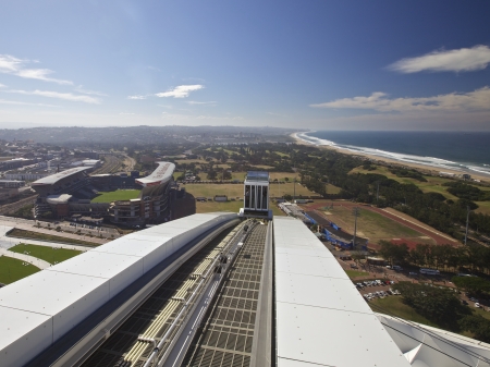One of the new Stadiums Built in Preparation for the 2010 Fifa Soccer World cup to be Held in South Africa In the City of Durban the Moses Mabhida Stadiumのeditorial素材