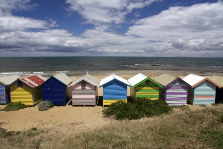 Colorful Beach Huts at Brighton Beach Near Melbourne Australiaの写真素材