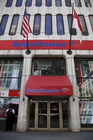Bank of America in New York, United States of America - JUNE 06: Bank of America branch in New York, United States America on June 06, 2014.Billion fine to settle allegations sold toxic mortgages to investors.Photo taken on: June 06th, 2014のeditorial素材