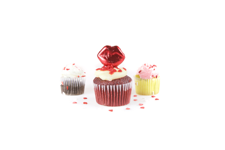 Cupcake in a row, isolated on a white backgroundの写真素材