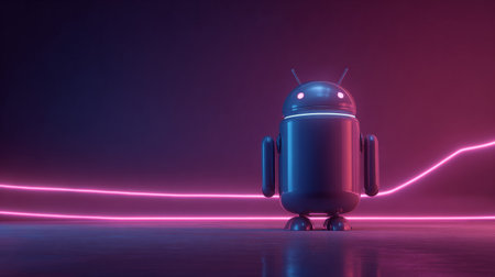 Sleek android connected to animated multimedia projectionの素材