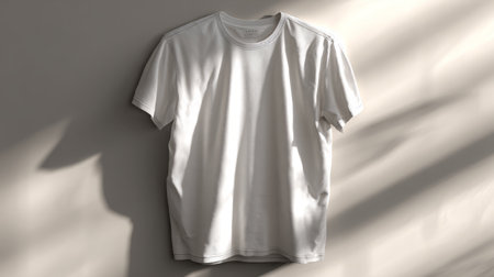 Minimal apparel mockup 3D rendering featuring isolated jersey t-shirt with realistic shadow on white surface for presentation designの素材