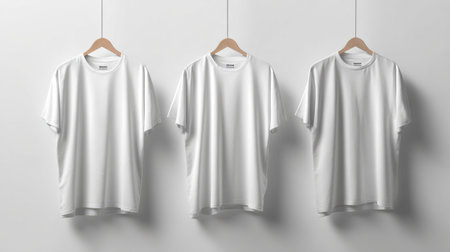 Minimal t-shirt mockup isolated on white with soft realistic shadow, 3D rendering of short-sleeve jersey template for fashion presentationの素材