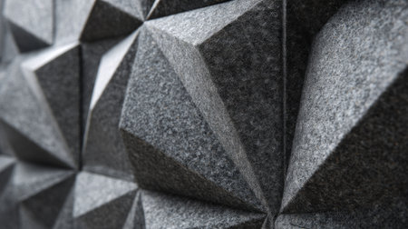 Close-up texture shot of grey acoustic panels arranged in abstract geometric design, modern architectural office detailの素材