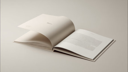 Realistic 3D render of open portfolio book, clean contemporary layout, neutral colors, minimal elegant presentationの素材