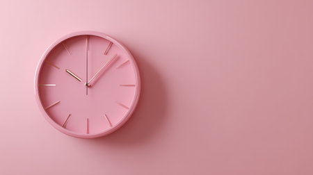 Pink clock against seamless pink wall, minimal holiday idea representing time, countdown, and festive anticipationの素材