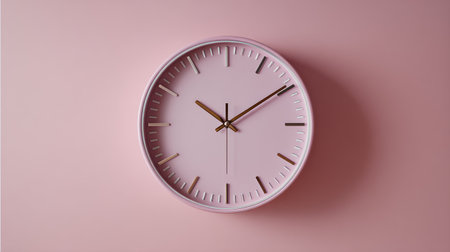 Pastel clock on pink wall, modern simple aesthetic, symbolizing time passing into New Year celebrationsの素材
