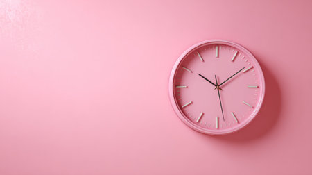 Pink clock against seamless pink wall, minimal holiday idea representing time, countdown, and festive anticipationの素材