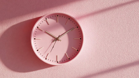 Pastel clock on pink wall, modern simple aesthetic, symbolizing time passing into New Year celebrationsの素材