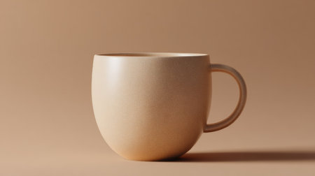 Ceramic coffee cup on smooth solid background, modern minimalist design inspired by cozy cafe interiorsの素材