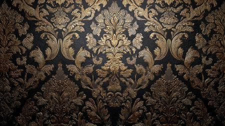 Ornate arabesque pattern with perfect symmetry, damask texture, shimmering light reflection, traditional woven artistryの素材