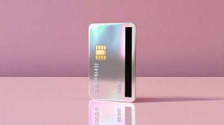Explore the sleek design of a digital payment card in a modern studio setting.の素材