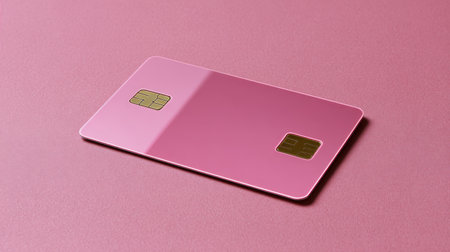 A sleek pink credit card showcases modern design in digital finance.の素材