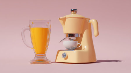 A cozy kitchen scene featuring a stylish coffee machine and a refreshing drink for morning energy.の素材
