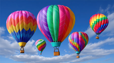 A stunning display of colorful hot air balloons takes to the sky creating a vibrant spectacle.の素材