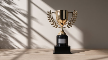 A stunning golden trophy gleams in the sun symbolizing success and achievement.の素材