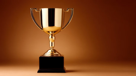 A shiny golden trophy stands proudly symbolizing achievement and success in a studio setting.の素材