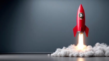 A visually striking depiction of a rocket symbolizing the surge of cryptocurrency.の素材