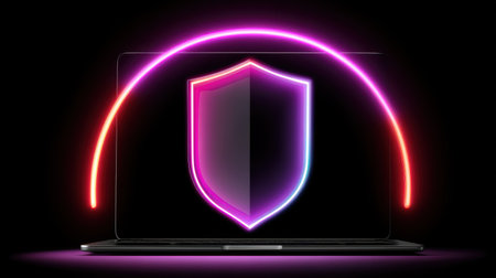 A visual representation of cybersecurity showcasing a shield symbolizing protection in a digital landscape.の素材