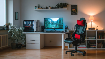 Explore a stylish home office setup highlighting modern design and productivity.の素材