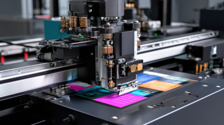 A glimpse into advanced printing technology at work in a modern factory setting.の素材