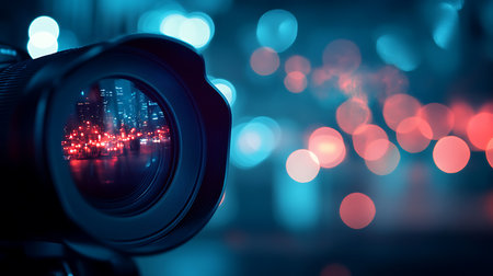 Explore the allure of urban photography focusing on the vibrant city lights and artistic bokeh effects.の素材