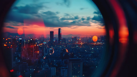 A breathtaking city skyline captures vibrant hues at dusk showcasing a modern urban landscape.の素材