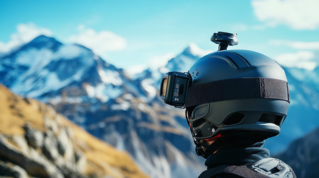 A daring snowboarder captures the thrill of the mountains during an exhilarating adventure.の素材