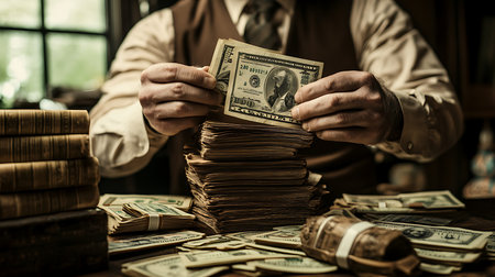 A detailed look at wealth management practices in a vintage office setting.の素材