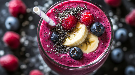 Indulge in a colorful berry smoothie that's both refreshing and nutritious perfect for a healthy start.の素材