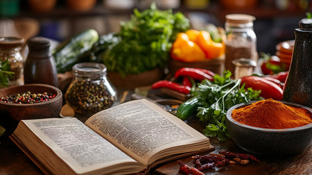 Explore the art of cooking with fresh ingredients and recipes in a vibrant kitchen setting.の素材