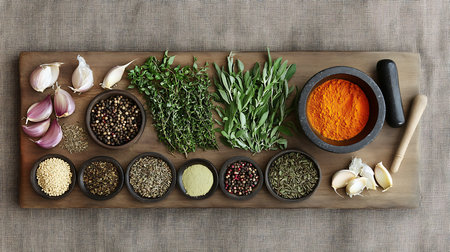 Explore the vibrant world of spices and herbs essential for flavorful cooking.の素材