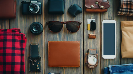 A captivating flat lay of everyday essentials showcasing minimalist lifestyle choices.の素材