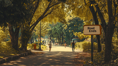 A serene urban park where nature meets city life inviting leisurely strolls and relaxation.の素材