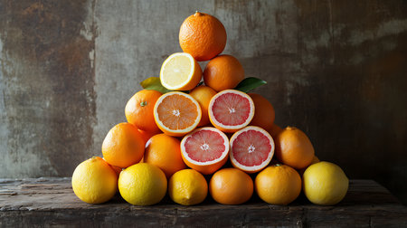 A stunning arrangement of lemons oranges and grapefruits showcasing their vibrant colors.の素材