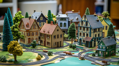Explore a vibrant model village showcasing intricate designs and creative architecture.の素材