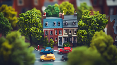 Explore a delightful miniature house nestled in a vibrant urban neighborhood.の素材