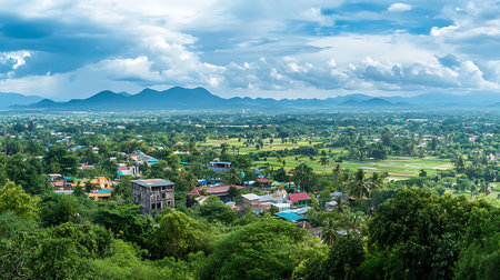 Explore the breathtaking Filipino landscape showcasing vibrant greenery and majestic mountains.の素材