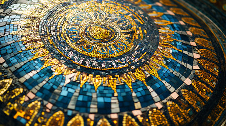 Explore the vibrant details of an intricate mosaic showcasing artistry in a creative studio.の素材