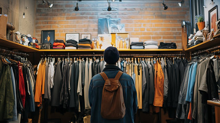 Explore a vibrant fashion store brimming with clothing options perfect for style enthusiasts.の素材