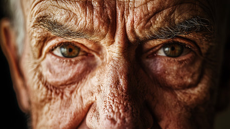 This close-up portrait captures the wisdom and emotion in an elderly man's eyes.の素材